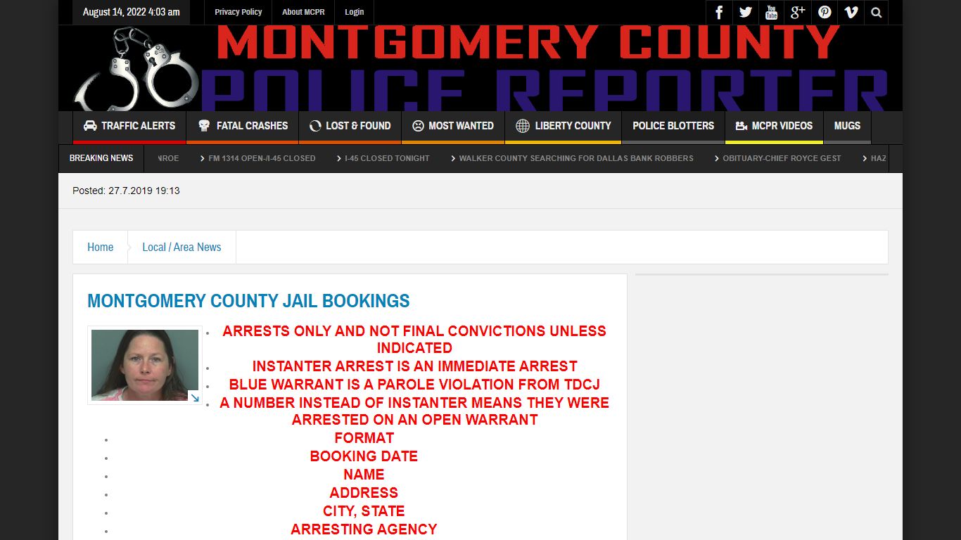 MONTGOMERY COUNTY JAIL BOOKINGS – Montgomery County Police ...